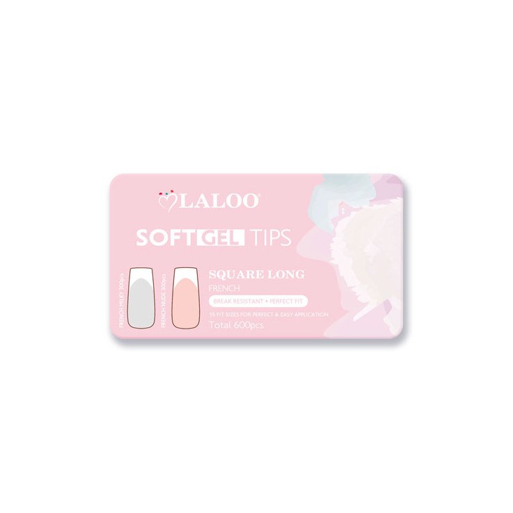 Soft Gel Tips Square Long French 600pcs